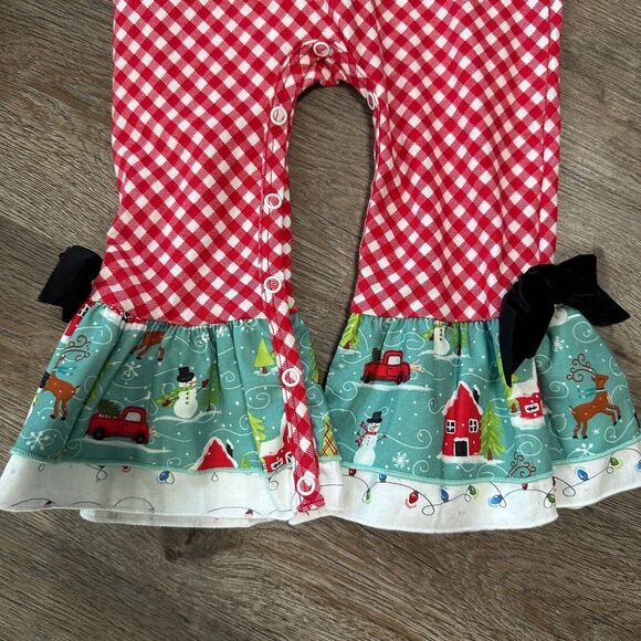 NWT Ricrac & Ruffles Long Sleeve Christmas Romper Girls 18 Months Red Plaid - Picture 2 of 4